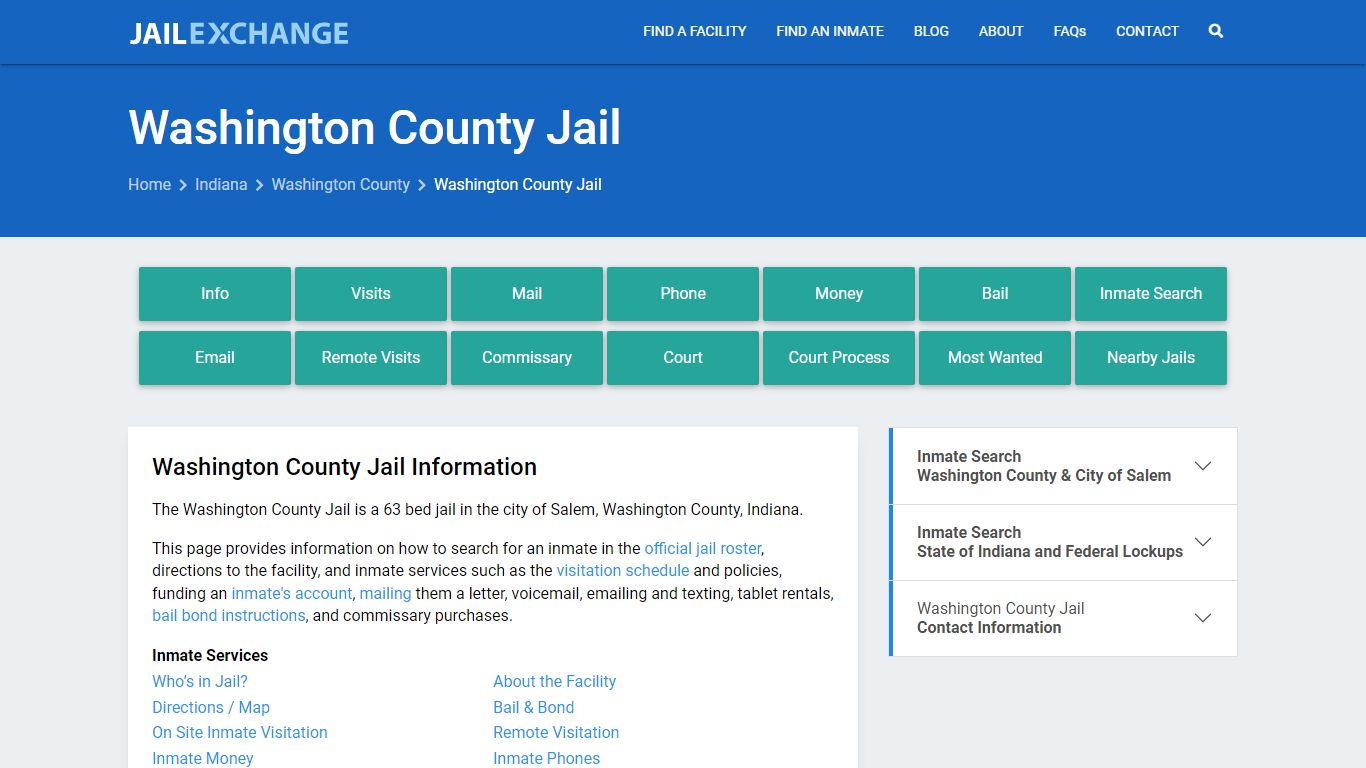 Washington County Jail, IN Inmate Search, Information